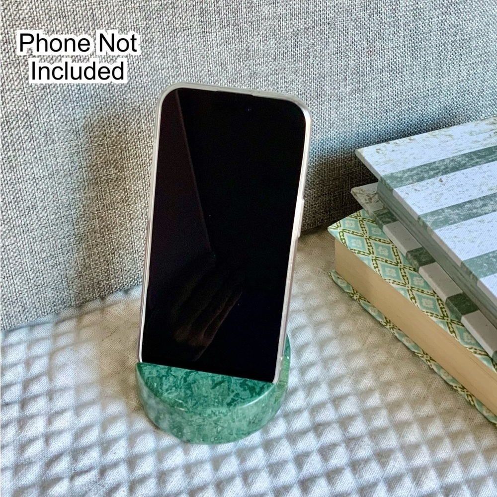 New Natural Green Marble Stone Cell Phone Heavy Freestanding Holder Stand - Picture 3 of 8